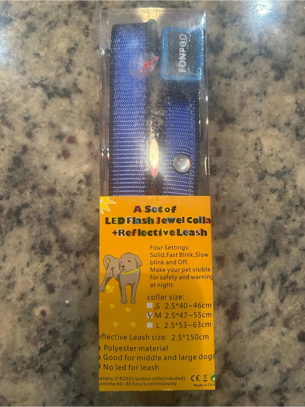 Blue LED Flash Reflective Dog Collar & Leash